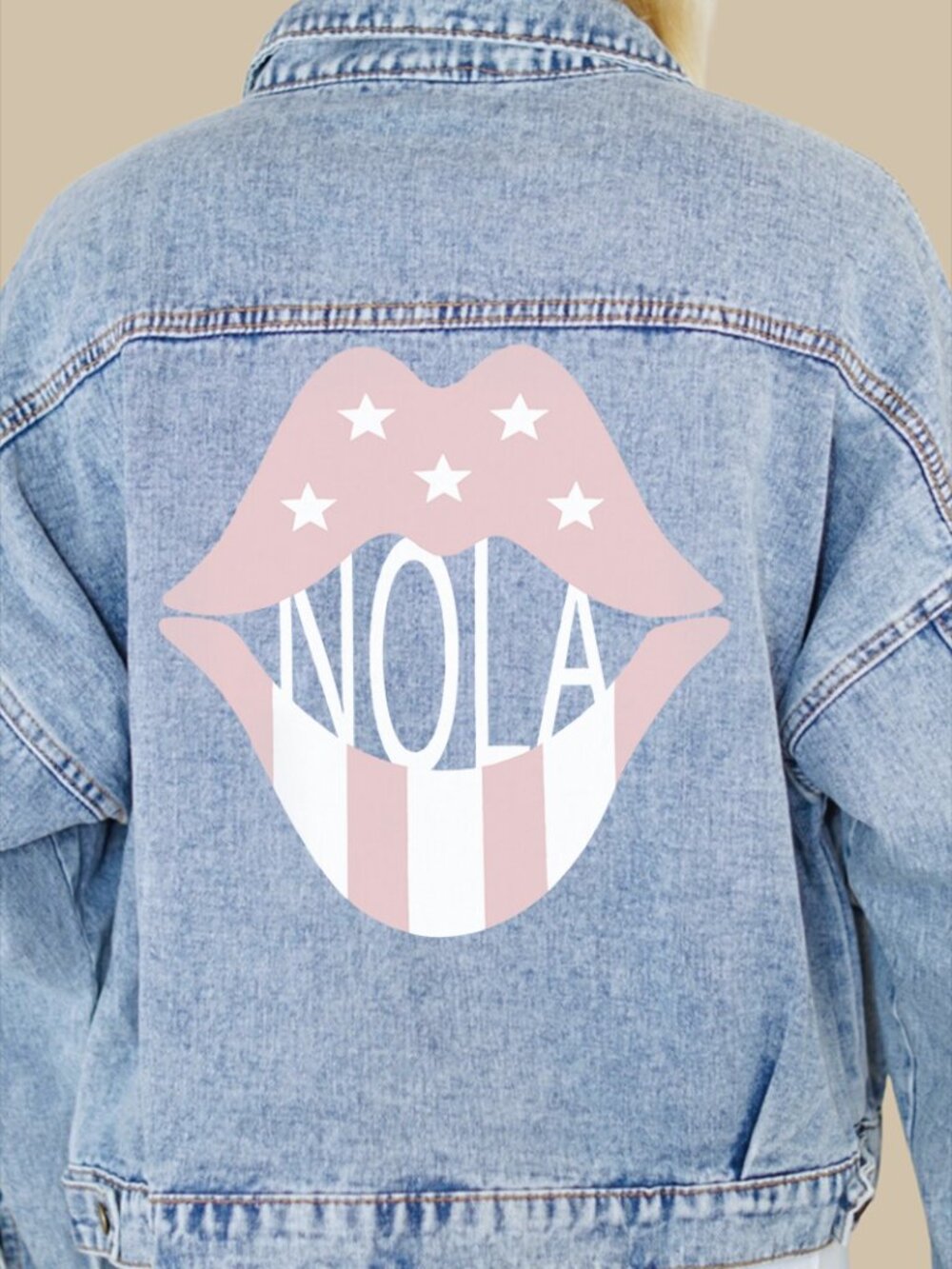 New Orleans Pink Lips Denim Jacket
